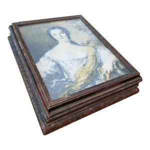 Antique Jewelry Box With Framed Portrait Top